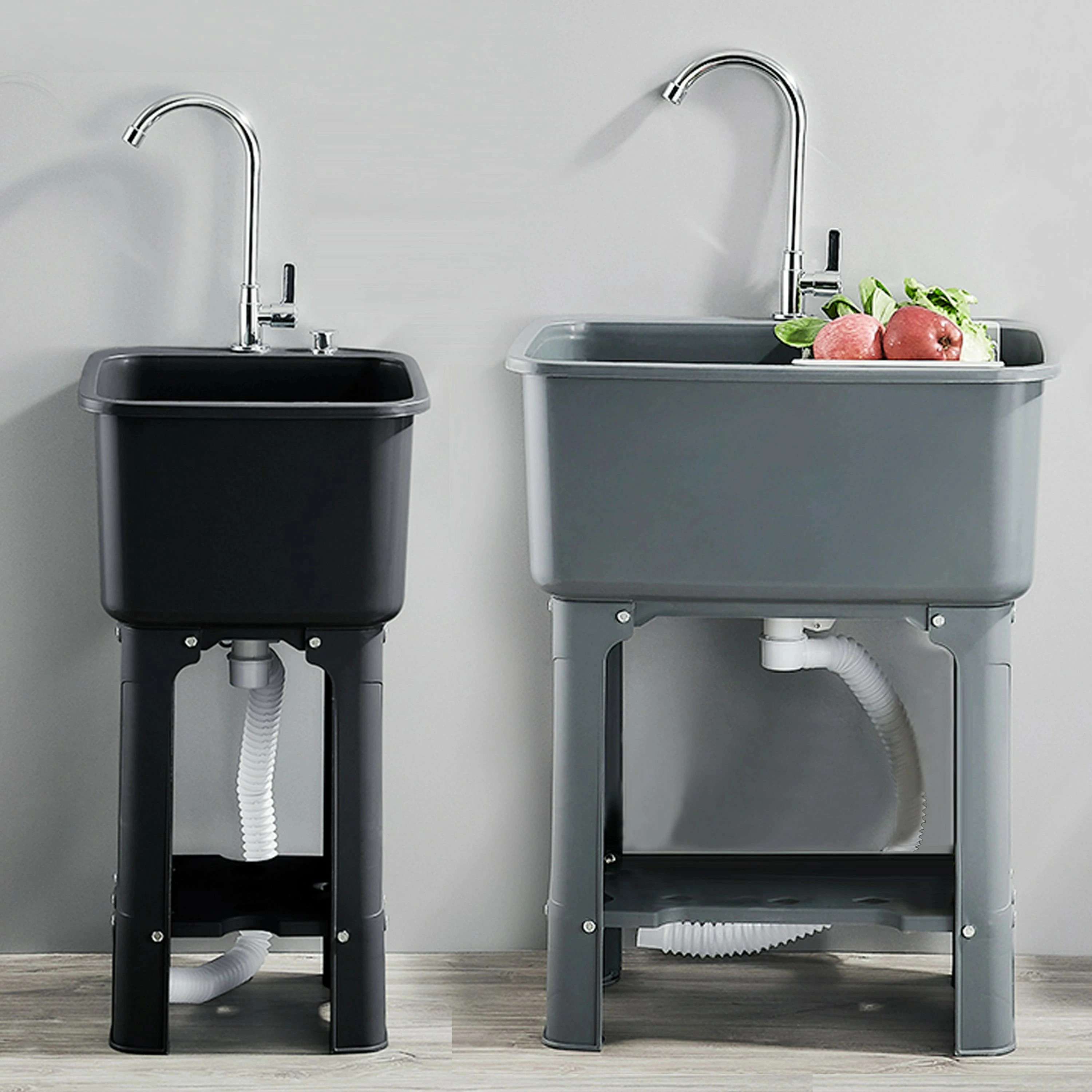 流し台 ガーデンシンク プラスチック 軽量 蛇口付き シンク スタンド付き 水切りかご付き 高さ76cm 簡易流し 自立型 丈夫 安定 厨房 屋外 工場 農園 洗い物 に 便利 厚みのあるカウンタートップ