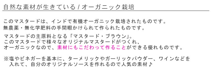 有機オーガニック素材の無農薬・無化学肥料「マスタード シード」 25g♪♪【洋芥子/カラシナ/洋がらし/粒マスタード/マスタードブラウン】【スパイスハーブ】【フェアトレード】05P03Dec16 有機オーガニック素材の無農薬・無化学肥料「マスタード シード」 25g♪♪【洋芥子/カラシナ/洋がらし/粒マスタード/マスタードブラウン】【スパイスハーブ】【フェアトレード】05P03Dec16