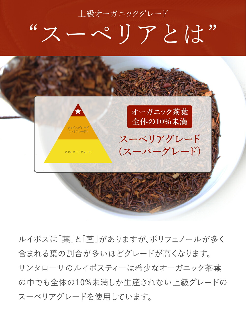 ルイボスティー 100g ルイボス 最上級品質 オーガニック 有機JAS スーペリアルイボス茶 ハーブティー 茶葉 ノンカフェイン ハーブ お茶 健康茶 スパイス 送料無料 サンタローサ