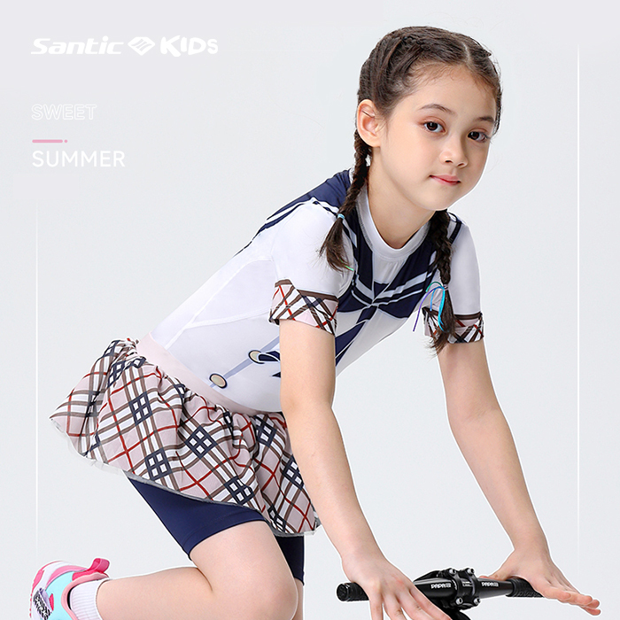Santic キッズ 女の子 サイクルジャージ 上下セット サイクリングスカート かわいい ガールズ サイクルウェア 自転車ウェア 100-140cm 夏 短袖 高弾力