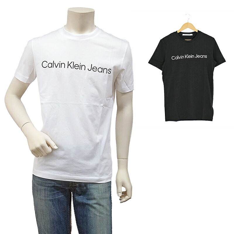 カルバンクラインジーンズ ショートスリーブTシャツ メンズ クルーネック 半袖カットソー ロゴプリント ブラック/ホワイト M-XL J30J322552 【並行輸入品】