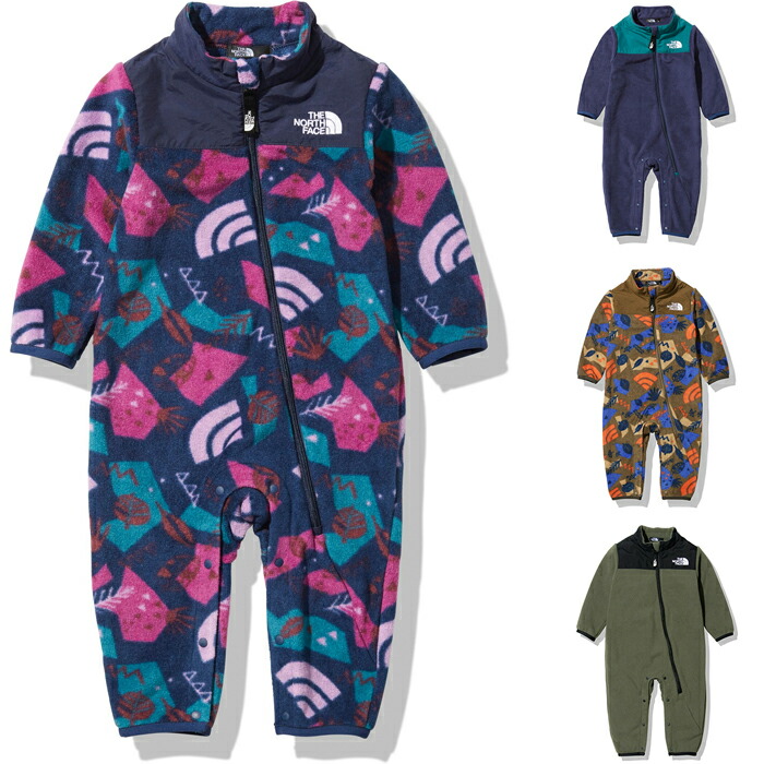 ノースフェイス THE NORTH FACE ベビーキャンベルフリースロンパース B Camp-bell Fleece Rompers カラープラドット ロゴ刺繍 兄弟姉妹 リサイクル素材 NAB72157 キッズ 国内正規品 ネイビーマルチ ブラウンマルチ カーキ