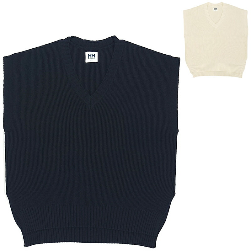 ヘリーハンセン フィッシャーマンニットベスト ジレ レディース 春秋冬 ミドルゲージ アイボリー/ディープネイビー S/M HMW52584 国内正規品｜サントノーレ