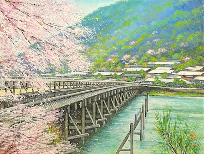 内田英湖 作 画題「岩船寺宵桜 京都」-