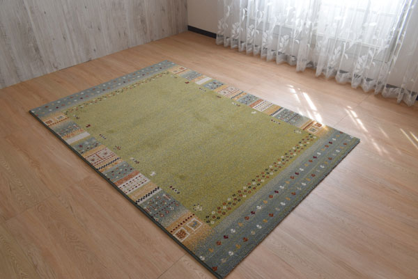 ラグ 絨毯 じゅうたん 200&times;250cm グリーン色 ギャッベデザイン 長方形 GOBI-2｜さぬきや　家具とインテリアのお店
