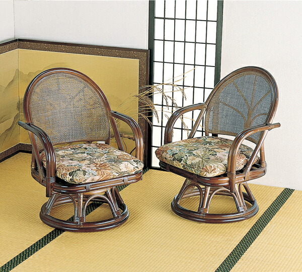 回転座椅子 2個組 ラタンチェア 籐 ラウンドチェア ハイタイプ 座面高34センチ TK-35set