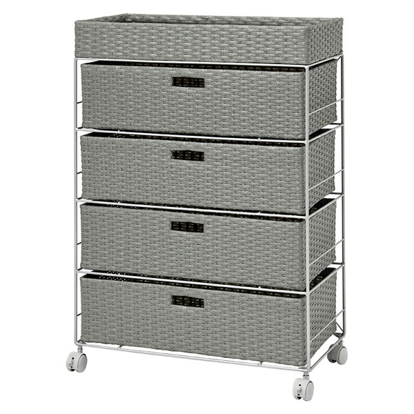 ランドリー チェスト アイアンランドリー 61センチ幅4段上かご付 キャスター付 水濡れに強いポリエチレン製 グレー色