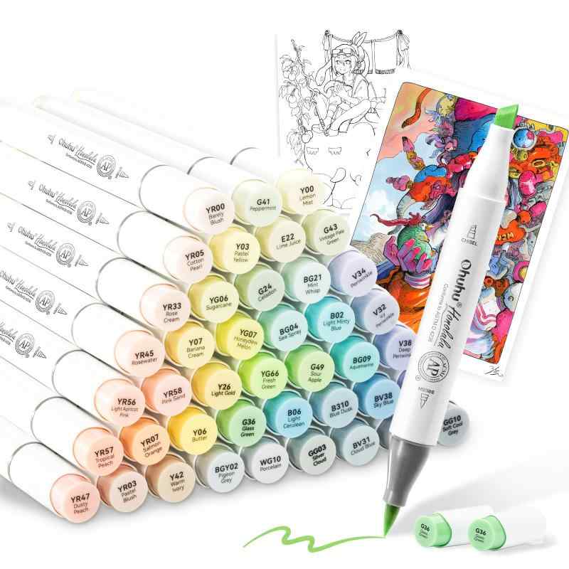 楽天市場】Ohuhu マーカーペン 筆タイプ 肌色系 36色 筆・太字