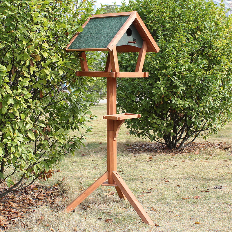 バードフィーダー 鳥かご 餌箱 木製 鳥の餌台 バードテーブル 野鳥 スズメ 鳩 えさ入れ 給餌器 ガーデン バルコニー ベランダ 庭 公園 屋外 吊り下げ 天然木 ナチュラル インテリア 送料無料｜sanvino