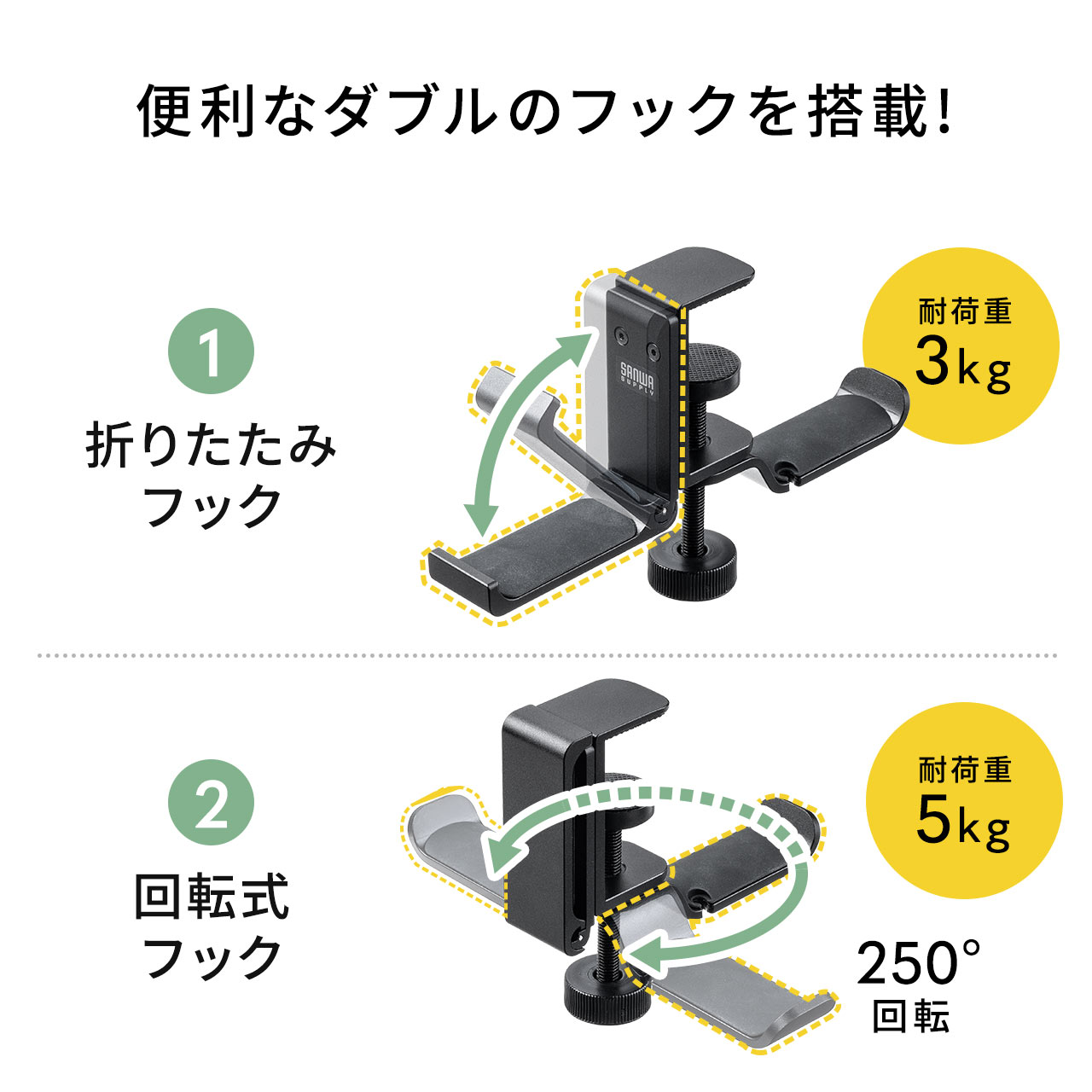 市場 回転式 ヘッドホン ヘッドセットフック バッグハンガー ハンガー フック 2つのフック