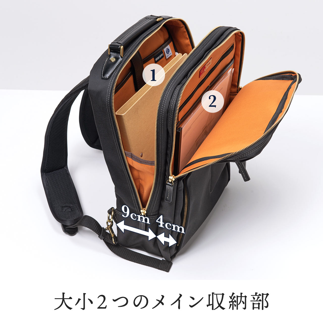 ビジネスリュックメンズ自立日本製鎧布生地ダブルルーム18L