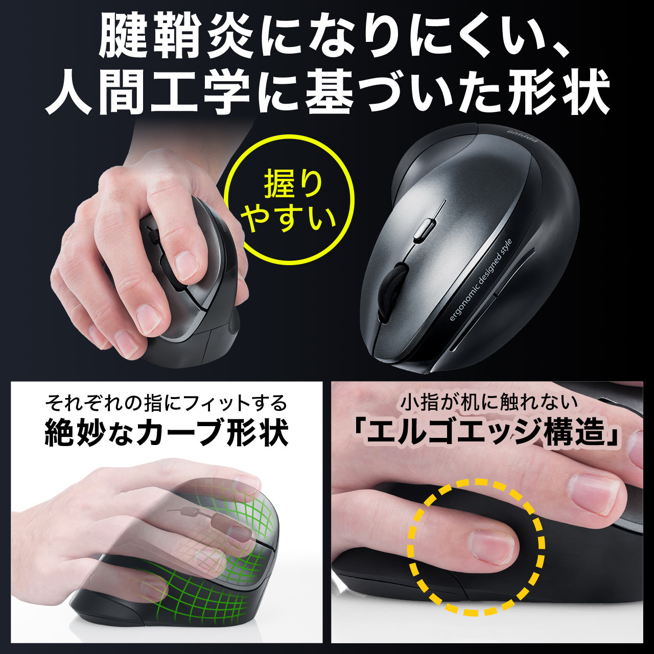 エルゴマウスエルゴノミクスマウスワイヤレスマウス人間工学腱鞘炎防止ワイヤレスブルーLED6ボタンDPI切替無線マウス