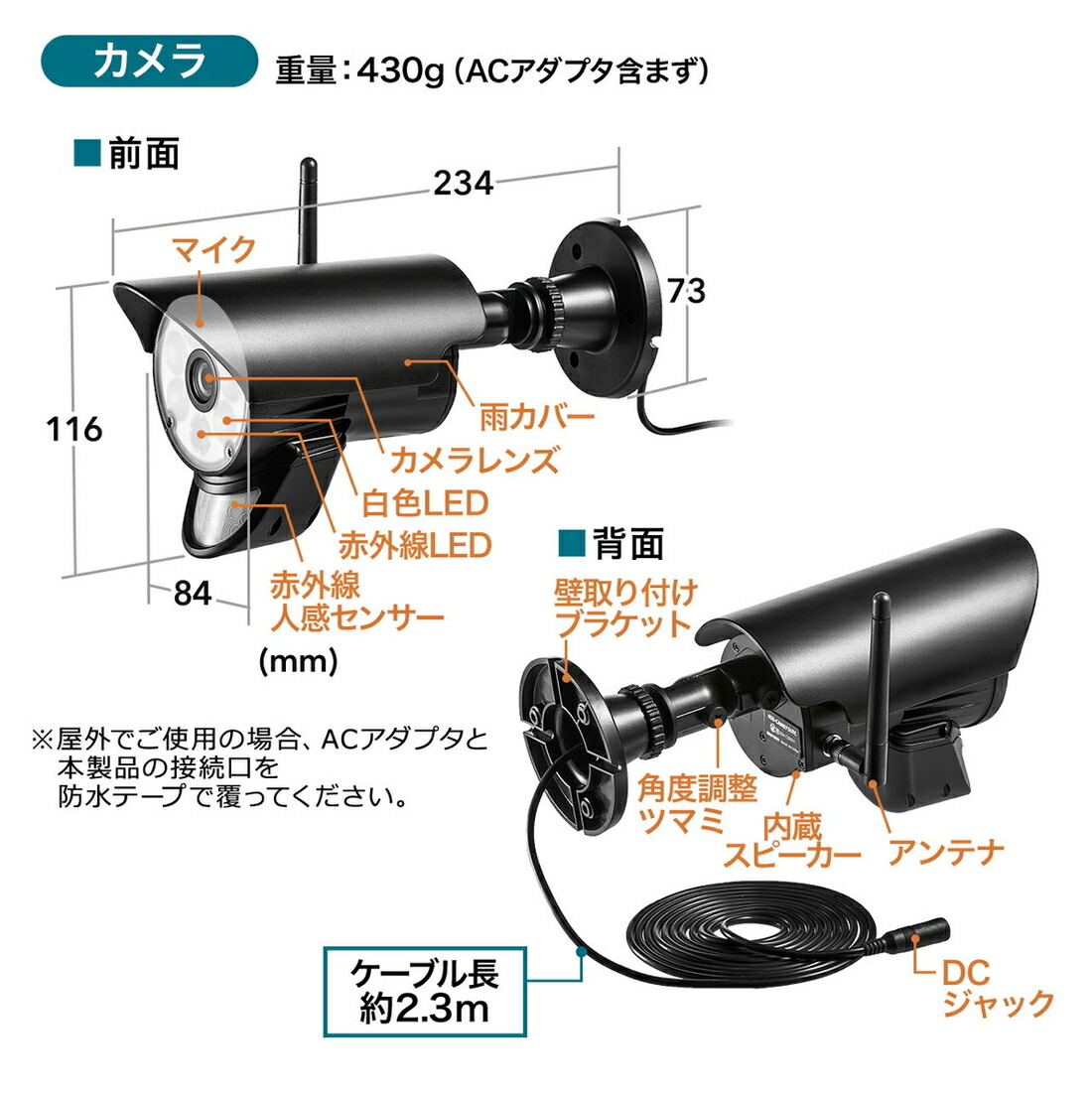 人気ブランド 楽天市場 防犯カメラ ワイヤレスモニターセット フルhd対応 センサーライト 防水屋外対応カメラ ワイヤレスカメラ1台セット Sdカード 録画対応 監視カメラ Led 夜間 暗闇 暗視 動体検知 人体感知 家庭用 簡単設置 サンワダイレクト楽天市場店 今月限定