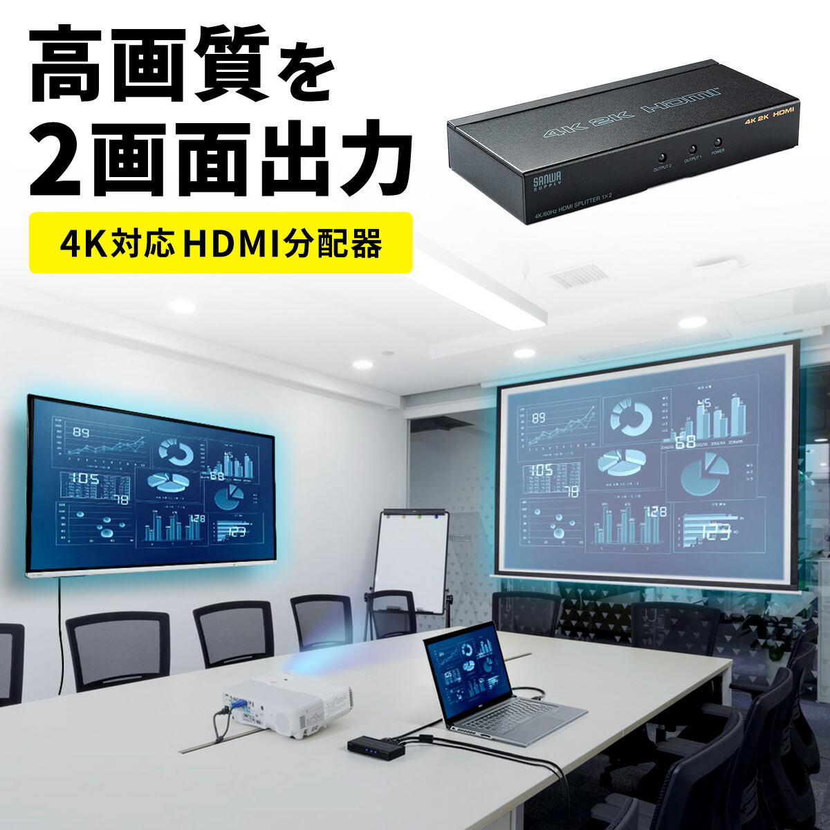 楽天市場】HDMI分配器 1入力2出力 2分配 HDMIスプリッター 4K/60Hz対応