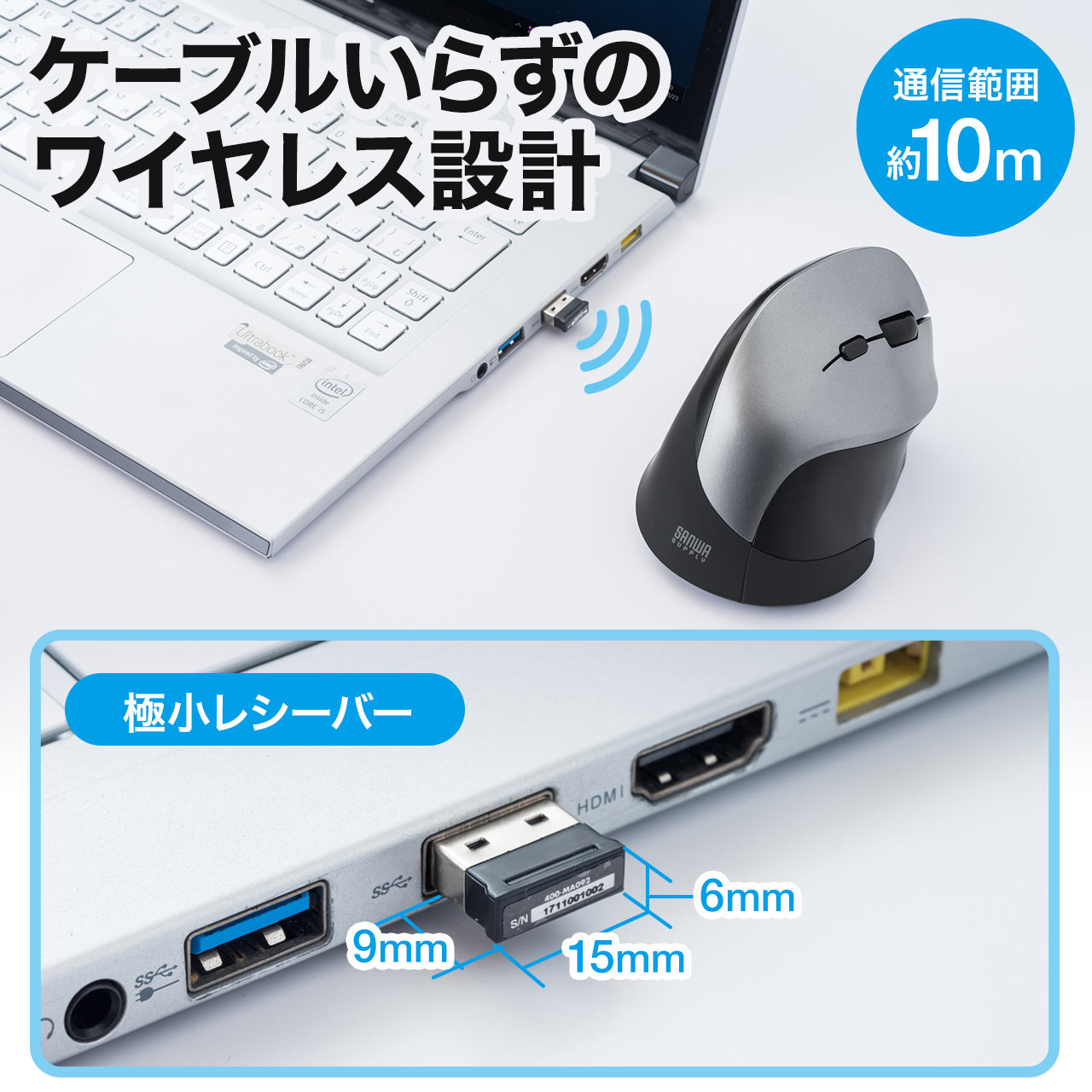 エルゴマウスエルゴノミクスマウスワイヤレスマウス人間工学腱鞘炎防止ワイヤレスブルーLED6ボタンDPI切替無線マウス