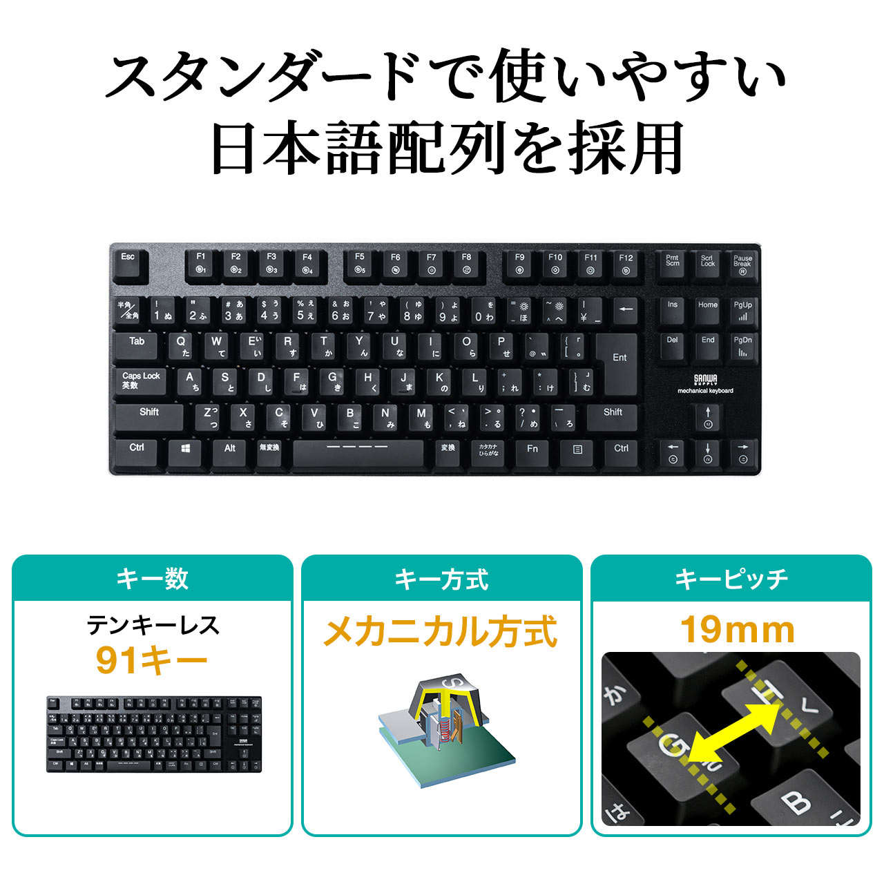 激安の 楽天市場 メカニカル キーボード コンパクト 薄型 有線 Usb 静音 ゲーミングキーボード テンキーなし テンキーレス 青軸 赤軸 Pc パソコン ゲーム 作業 日本語配列 Ledバックライト 光る サンワダイレクト楽天市場店 楽天 Imis Ma