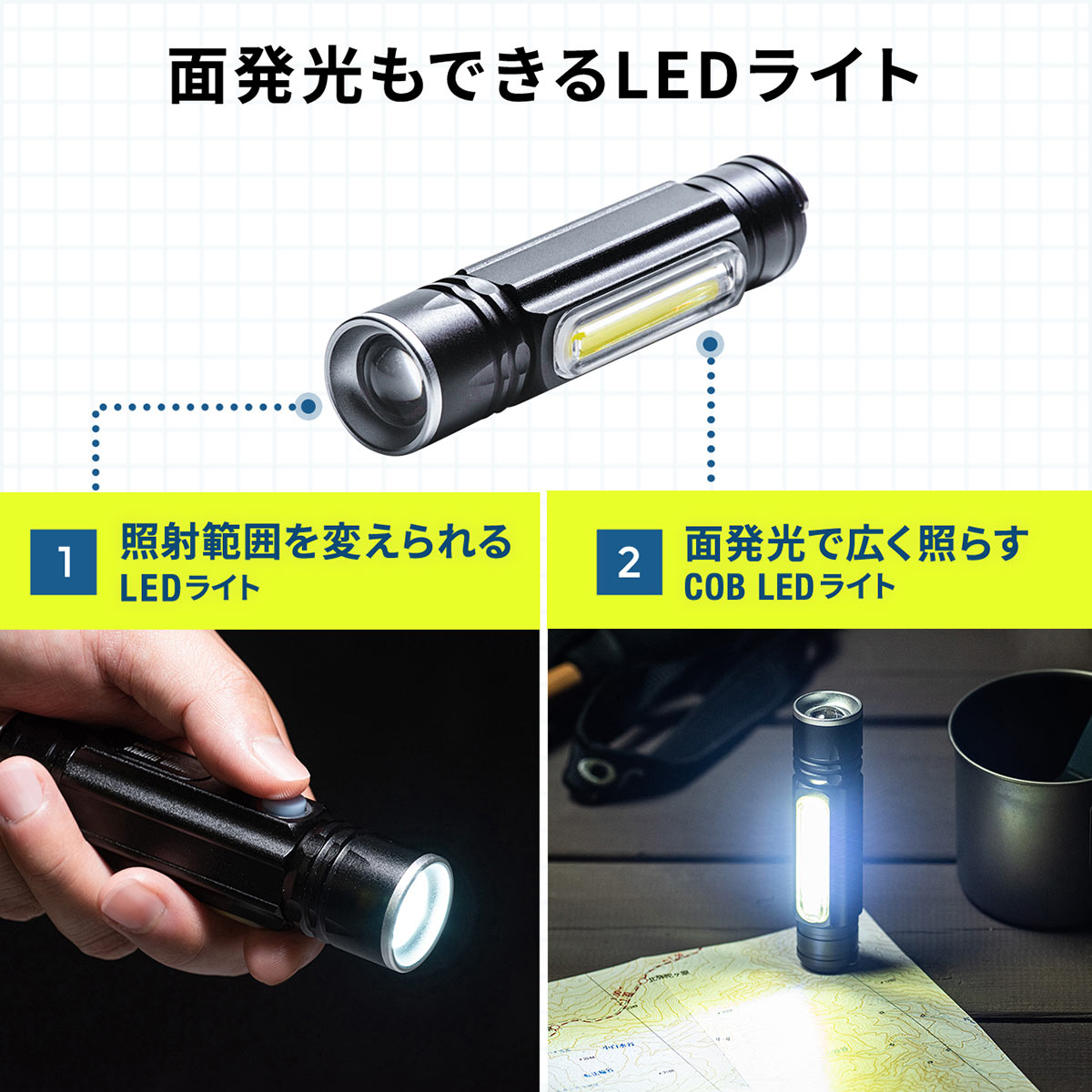 LEDライト 充電式 小型 懐中電灯 LED USB 防水 IPX4 最大180ルーメン