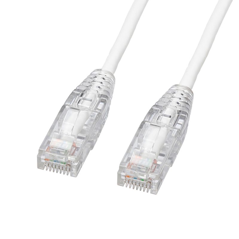 カテゴリ6A への字ラッチ 20m スリムケーブル ツメ折れ防止 やわらかLANケーブル 10Gbps より線 RJ45 ホワイト