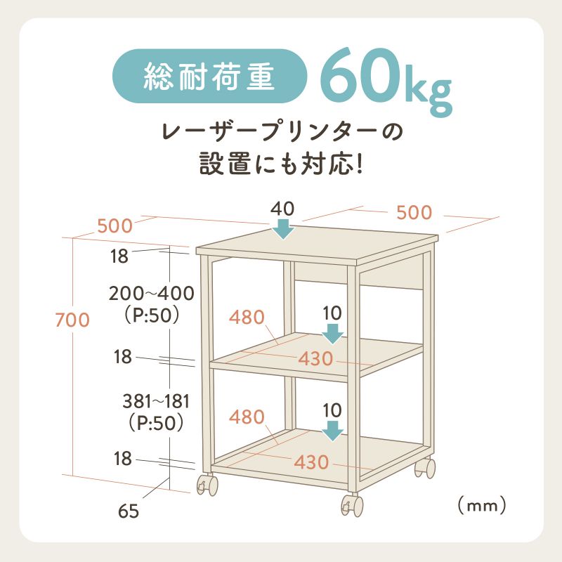 プリンタ台 プリンタラック キャスター付き 収納 棚付き 幅50cm 奥行き50cm 高さ70cm 薄い木目 Butlerchimneys Com