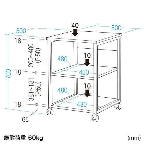 プリンタ台 プリンタラック キャスター付き 収納 棚付き 幅50cm 奥行き50cm 高さ70cm 薄い木目 Butlerchimneys Com