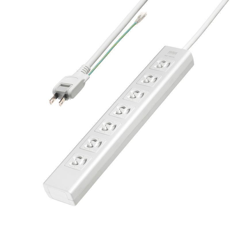 電源タップ 3Pコンセント 8個口 電源コード 3m 雷ガード 固定用マグネット付き 絶縁キャップ付き電源プラグ テーブルタップ [TAP-K8NSP-3] tap-f37sh-5sr.jpg