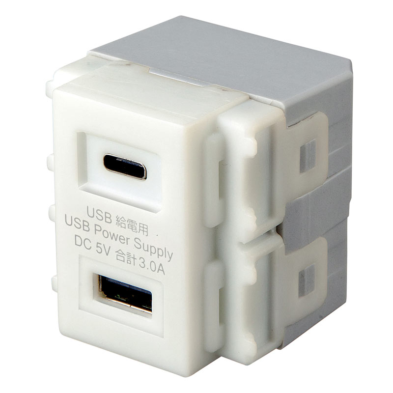 【クーポンで200円OFF！4/10(金) 1:59まで】埋込コンセント Type-C USB充電 5V/3A USBコンセント USB-C×1/USB A×1 急速充電 高出力 給電 自動判別機能搭載 スマホ タブレット ホワイト TAP-KJUSB1C1W