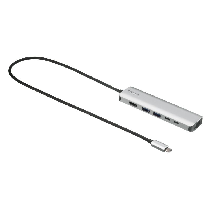 ドッキングステーション Type-C 接続 6in1 HDMI 1つ 4K/120Hz 8K/30Hz PD100W スリム コンパクトUSB A 2つ LAN L字変換アダプタ ケーブル長50cm USB-DKM9S サンワサプライ