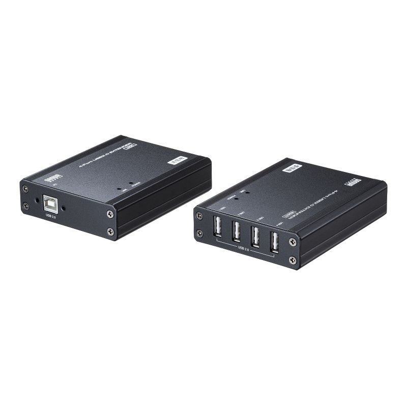 USB 延長 USBエクステンダー 4台 100m延長可能 USB2.0 DINレール付属 壁固定可能 USB-EXSET4