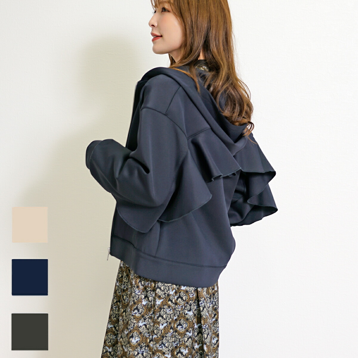 楽天市場】パーカー レディース 秋 フリル ダンボール バックフリル