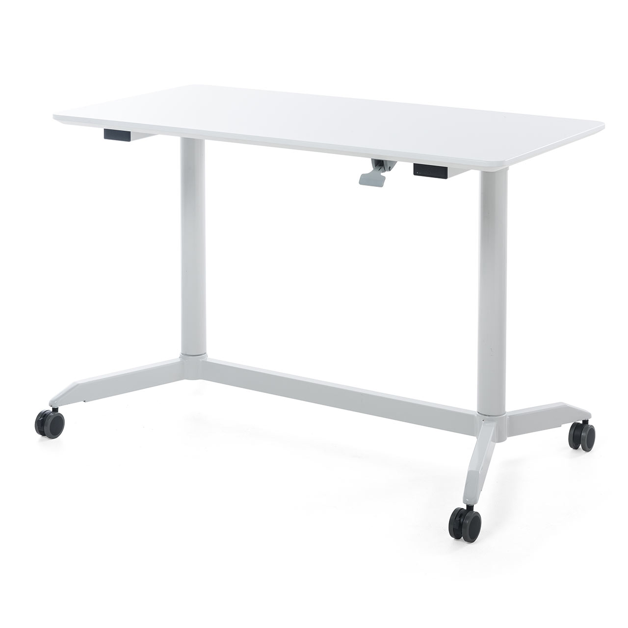 楽天市場 昇降デスク 幅1cm ガス圧昇降 スタンディングデスク 大型キャスター付き 木目調 ブラウン ホワイト 100 Erd015 インテリアのルーム エス