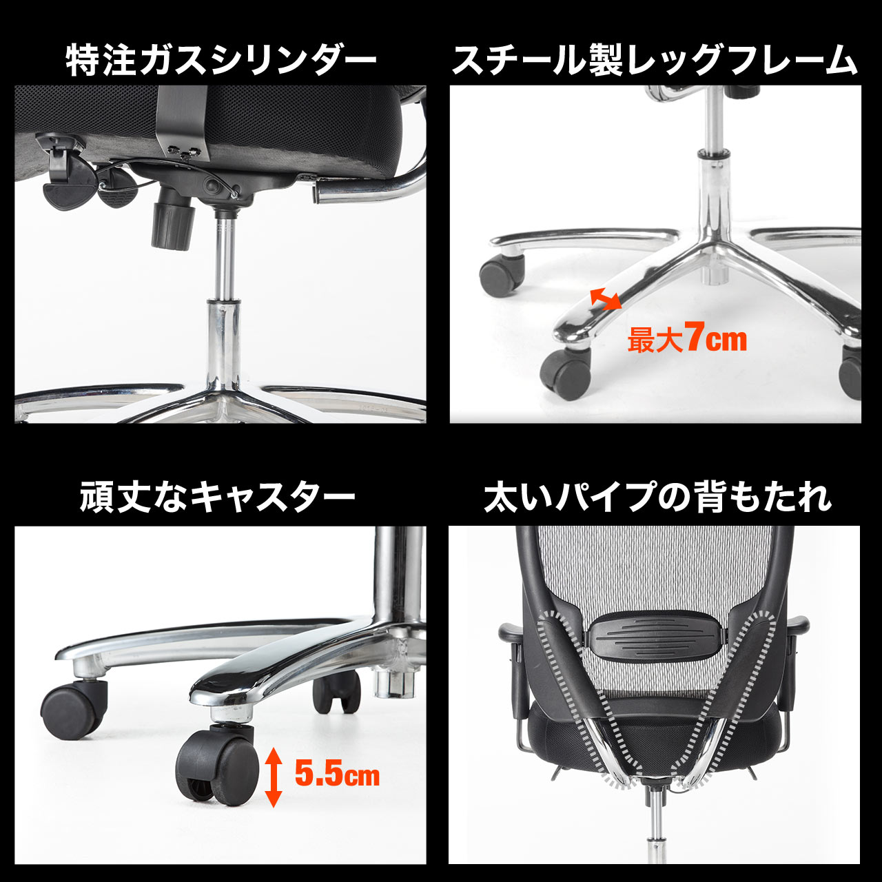 楽天市場 頑丈 メッシュチェア 耐荷重 0kg ロッキング機構 アームレスト ランバーサポート キャスターつき ブラック 150 Sncm001 インテリアのルーム エス