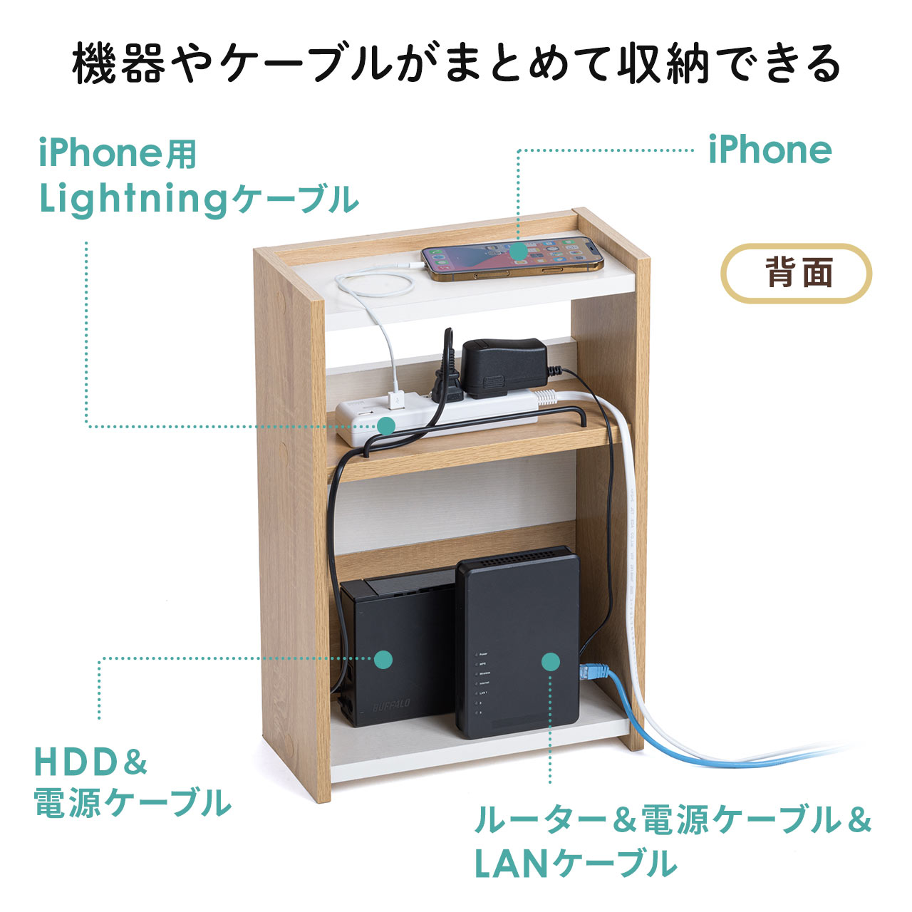 楽天市場 ケーブルボックス 高さ45cm 幅30cm 電源タップ 無線lanルーター収納 電波を通しやすい木製 インテリアのルーム エス