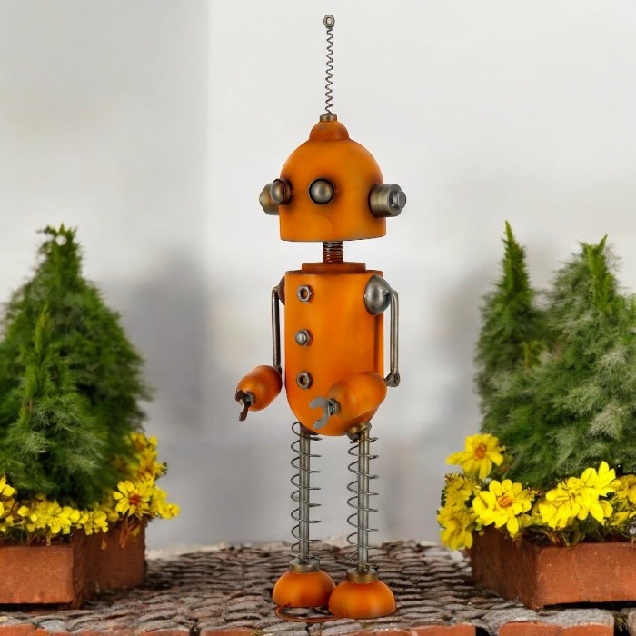 大きなロボット ブリキ製 ガーデニング レトロ お庭づくり 園芸 オブジェ 置物 インテリア ディスプレイ かわいい 46009｜三和ポチット