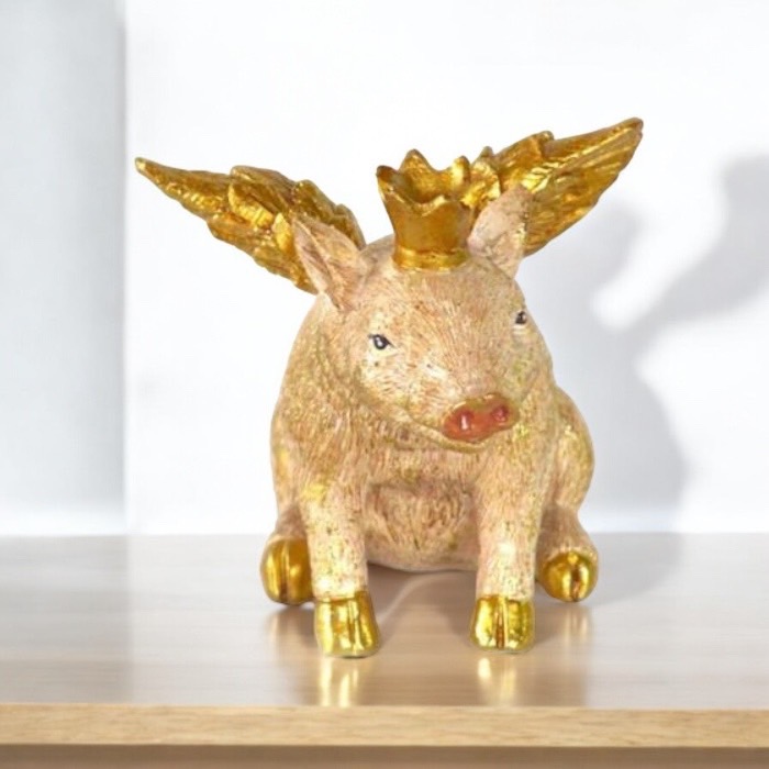 美品】ブタ 豚 天使 人形 金属 置物 インテリア 工芸品 美術品 A2652