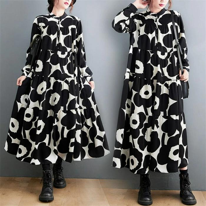 楽天市場】花柄 ワンピース 長袖 大きいサイズ レディース Aライン