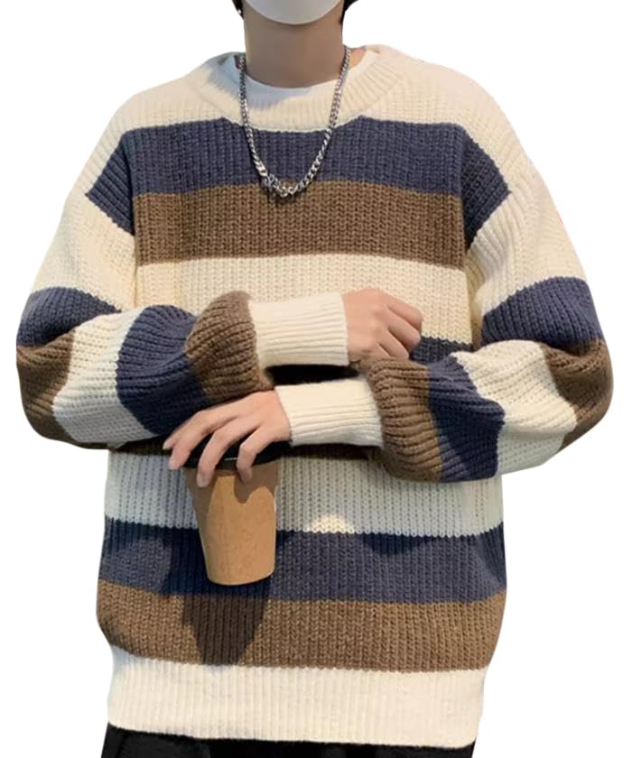 セーター カラーマッチン カジュアル長袖 冬服 メンズ トップス ストライプ柄 大きいサイズ セーター ボーダー柄 ニットセーター