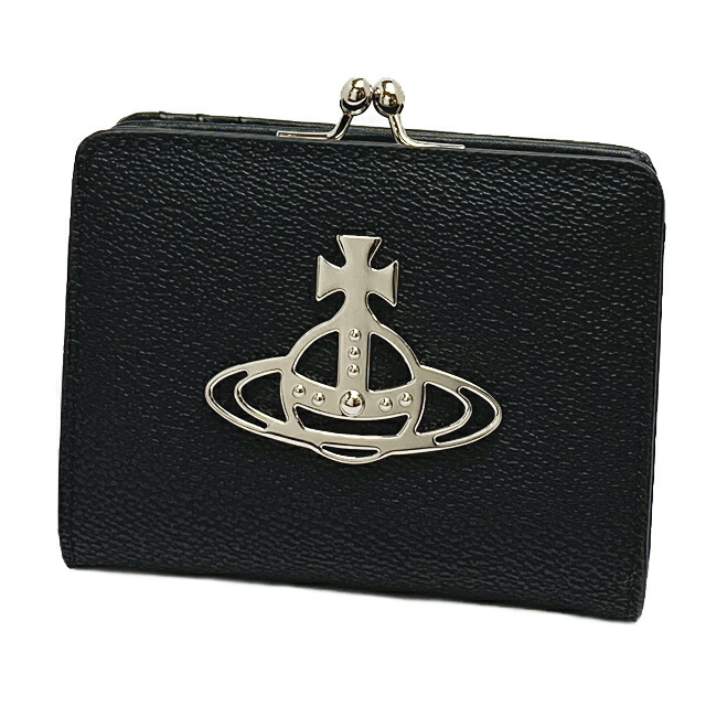 ヴィヴィアン・ウエストウッド がま口 二つ折り財布 アニー シルバー ブラック ANNIE WALLET WITH COIN POCKET 51010055 S000R N405 BLACK/SILVER【新品】｜サンワワールド店