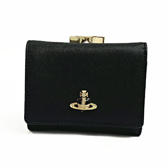 ヴィヴィアン 酉の方角材木 VIVIENNE WESTWOOD DIAMANTE ディアマンテ レディース 蝦蟇口 三つ折り紙入れ SMALL FRAME WALLET 51010018 L0040 N401  BLACK GOLD  黒いこと 黒 ゴールド【新品】
