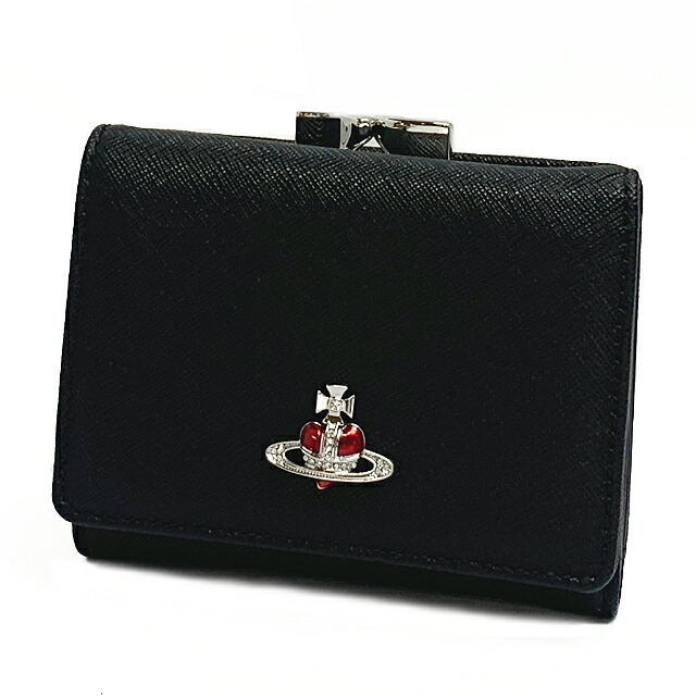 ヴィヴィアン 酉の方角白木 VIVIENNE WESTWOOD レディース 銭入れ 三つ折り札入れ ディアマンテ 51010018 L0040 N402 BLACK/RED DIAM ORB 黒いこと しろがね色【新品】