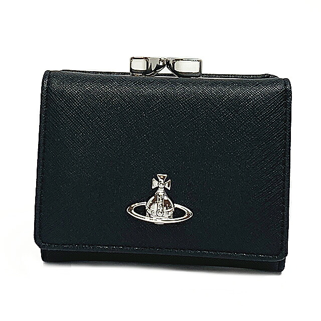 【新品】ヴィヴィアン・ウエストウッド 蝦蟇口 三つ折り紙入れ SMALL FRAME WALLET SAFFIANO PLAIN  5115002MW S0021 N401 黒いこと