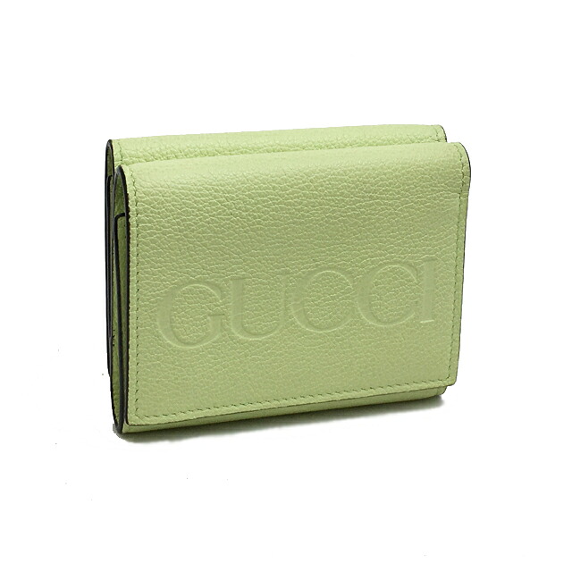 グッチ GUCCI  パウダーコンパクト紙入れ レディース731694 3つ折り紙入れ 緑であること なめし革 【中古】