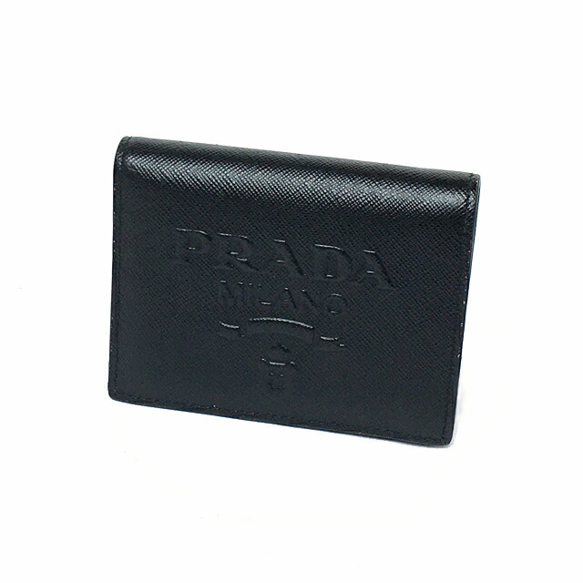 プラダ PRADA パウダーコンパクト札入れ  1MV204 黒いこと なめし革【中古】 メンズ財布-バッグ・小物・ブランド雑貨-財布・ケース