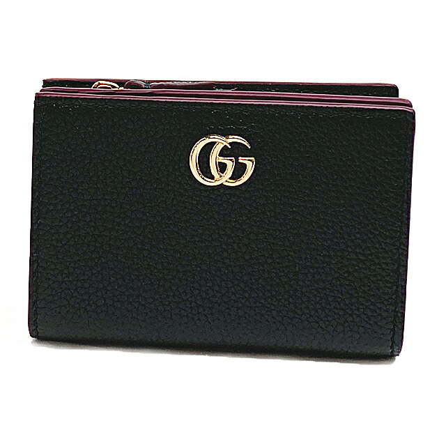グッチ GUCCI 二つ折り紙入れ レディース ダブルG 772738 AAE5F 1062 黒いこと 赤いこと バイ色つや【新品】