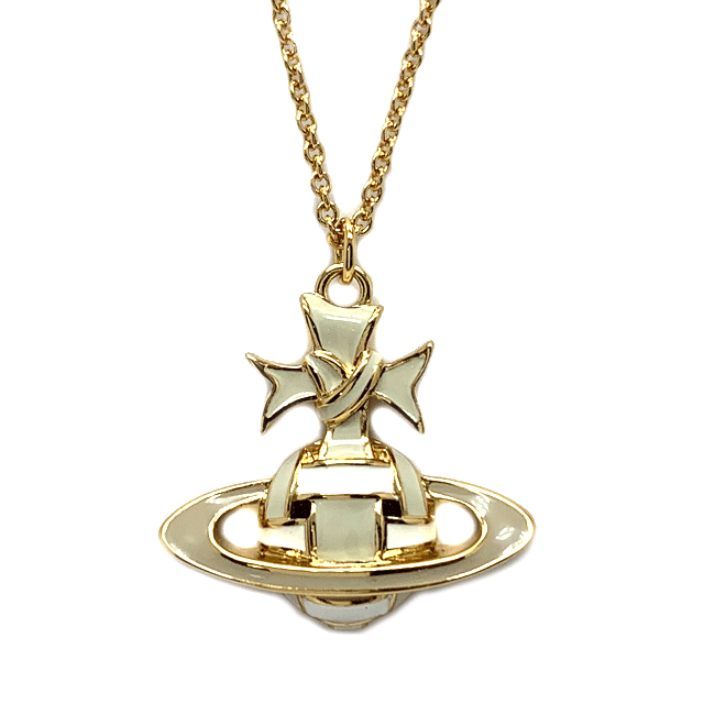 ヴィヴィアンウエストウッド 首飾り  Vivienne Westwood  RIBBON シュロの葉 二階建てバス 浮彫り シャンデリヤ 白いこと ゴールド 630203FJ 02R920 【新品】