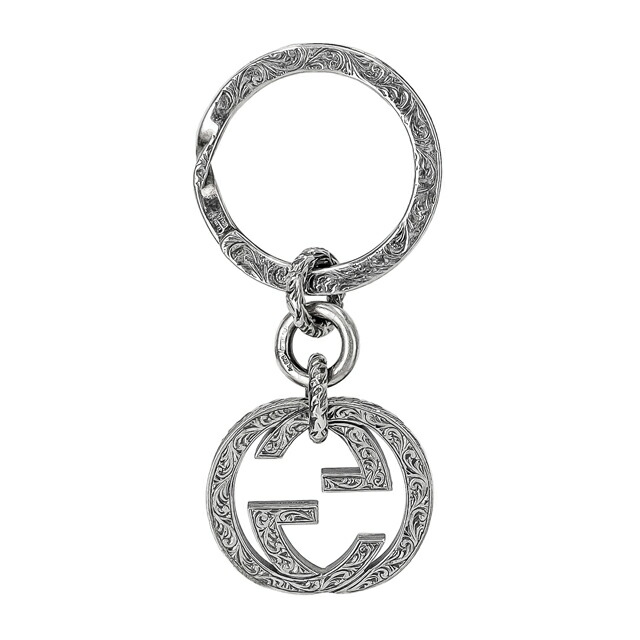 【美品】　GUCCI インターロッキングＧ　キーホルダー　メタルシルバー　上品 インターロッキングG パンダ キーチェーンシルバートーン メタル