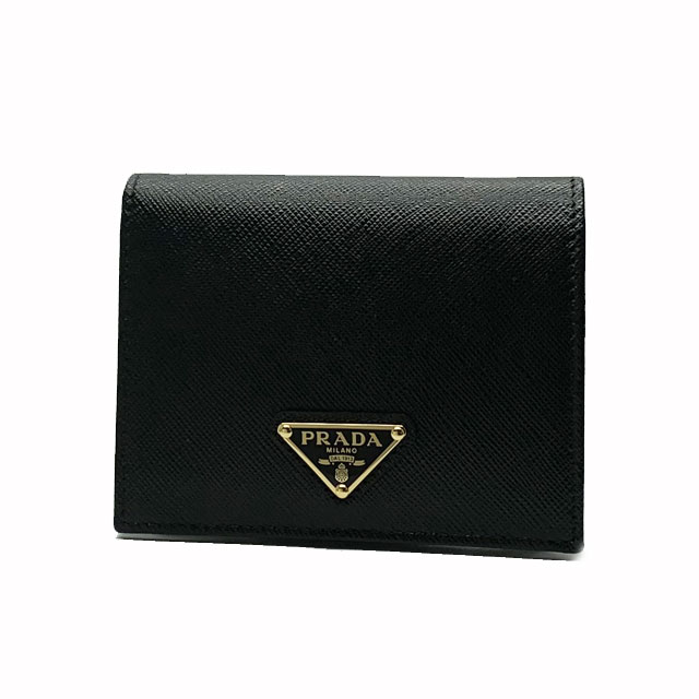 【新品】プラダ PRADA レディース 二つ折り銭入れ SAFFIANO TRIANG 1MV204 QHH F0002 NERO 黒いこと ゴールド