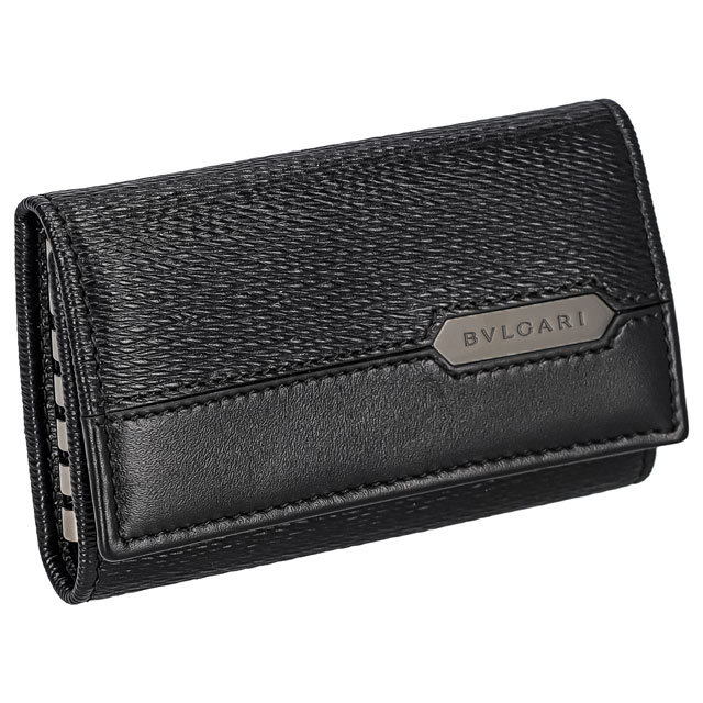 【未使用級】BVLGARI　コインケース　レザー　メタルロゴプレート　ブルー 未使用級】BVLGARI コインケース レザー メタルロゴプレート