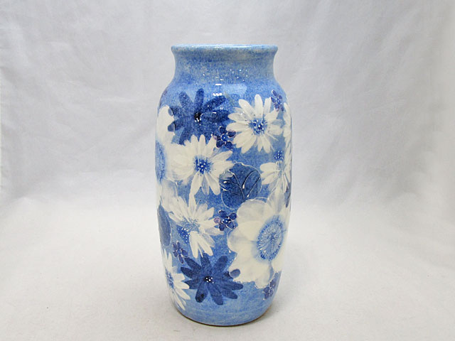 藍彩白絵花 花瓶 ゆ ゆずりは 特別価格 インテリア小物 置物 ゆずりは