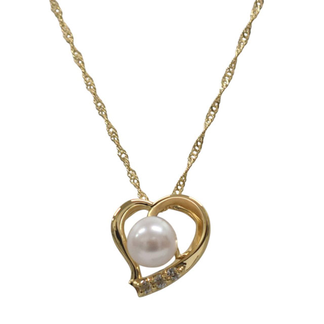 K18 パール ネックレス あこや真珠 4~4.5mm ダイヤ0.02ct ハート ペンダント 28139【新品】|サンワワールド店
