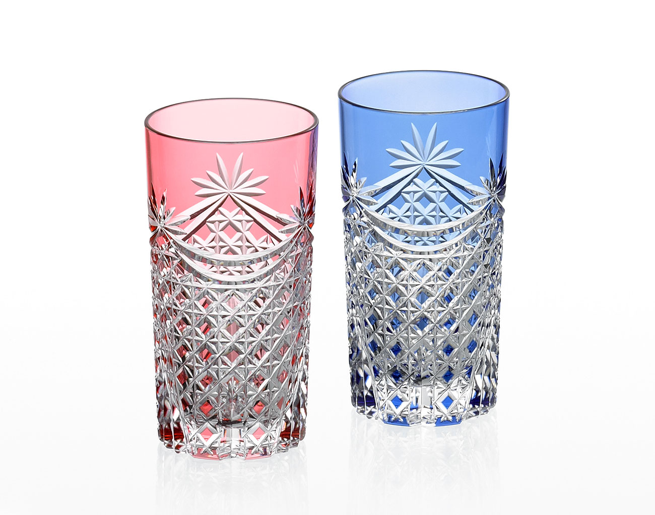 値下げ。カガミクリスタル　江戸切子　青赤クリスタルカットグラス2個セット　懐石杯 tps542-2995-ab_1.jpg